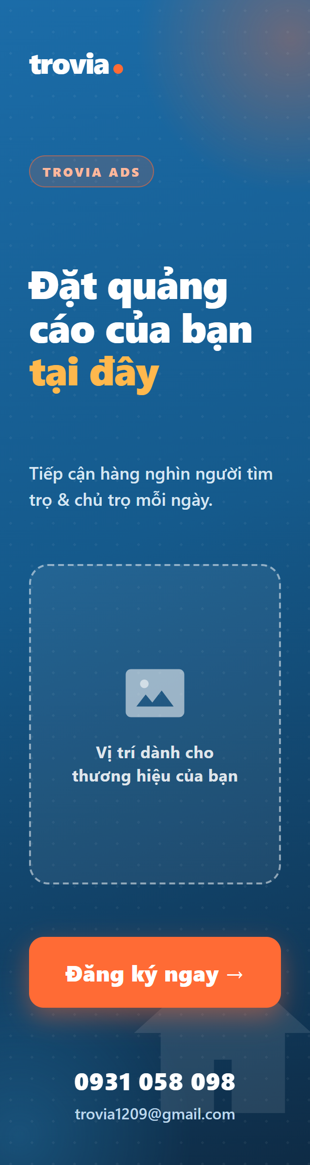 Tìm phòng nhanh — Tải app Trovia trên điện thoại — Hotline 0931 058 098  - trovia1209@gmail.com